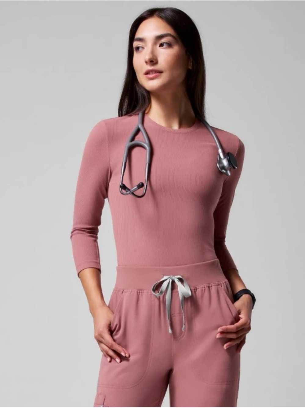 FIGS Ribbed Crew Neck 3/4 Length Sleeve Underscrub